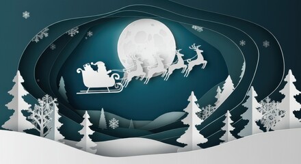 Naklejka premium Merry christmas background composition in style.Santa Claus on the sky Vector illustration.