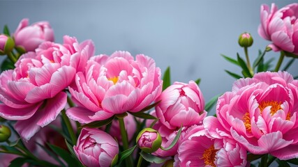 Fototapeta premium Beautiful pink peony flowers in full bloom creating a charming and elegant floral background, nature, spring, pink flowers
