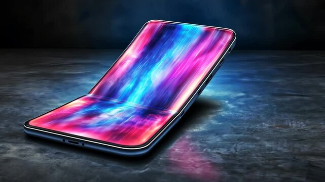 Futuristic smartphone unfolding on dark background