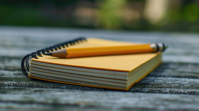 pencil on a yellow notebook, close-up, annual planner