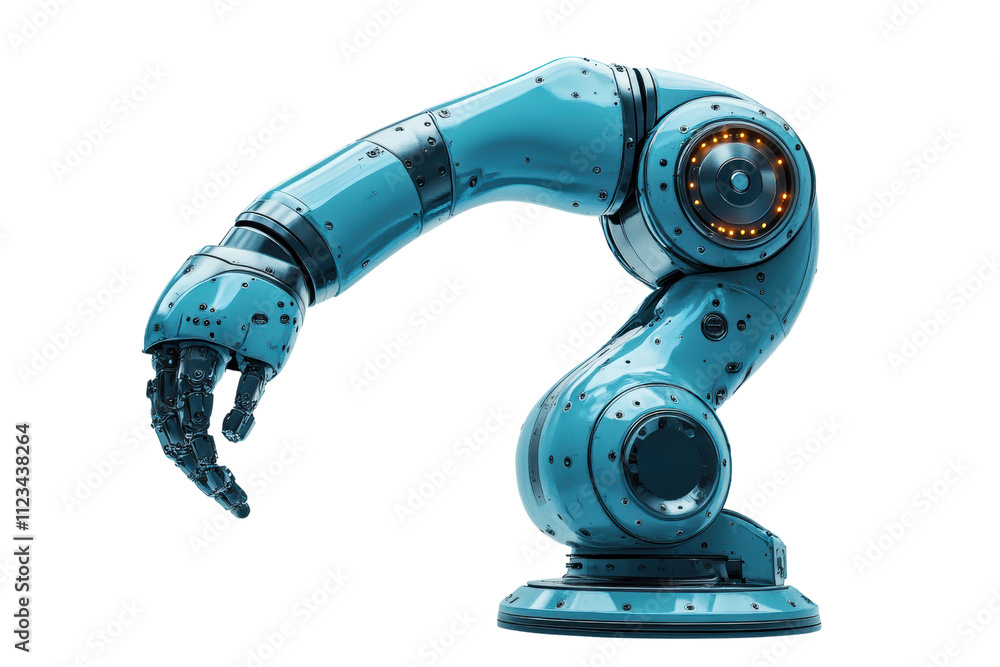 Poster a futuristic robotic arm designed for precision tasks, showcasing advanced engineering and automatio