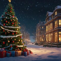 Obraz premium Christmas tree and gifts