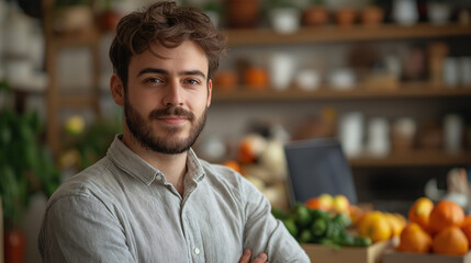 Nutritionist promoting healthy eating local market portrait bright environment professional insight