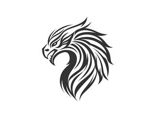 Obraz premium Elegant griffin head vector logo featuring black and white line art. Minimalist design on white background, ultra high resolution.