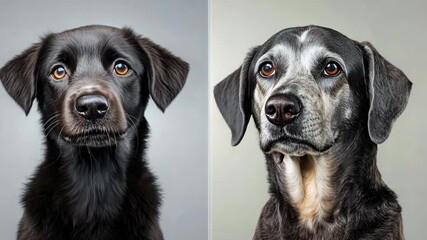 Black dog aging gracefully on gray background