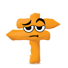 tired wooden arrow sign mascot illustration for design. cute and playful concept. camping, travelling, backpacker, summer, hiking, adventure and recreation themes