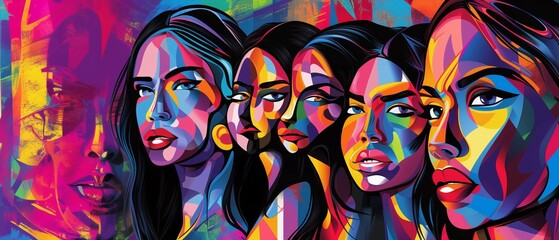 Vivid Abstract Portraits Featuring Semi-Realistic Figures, Bold Colors, Stained-Glass Aesthetic, and Vibrant Modern Art Style