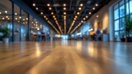 Fototapeta premium Warm lighting creates an inviting atmosphere in a modern workspace filled with productivity