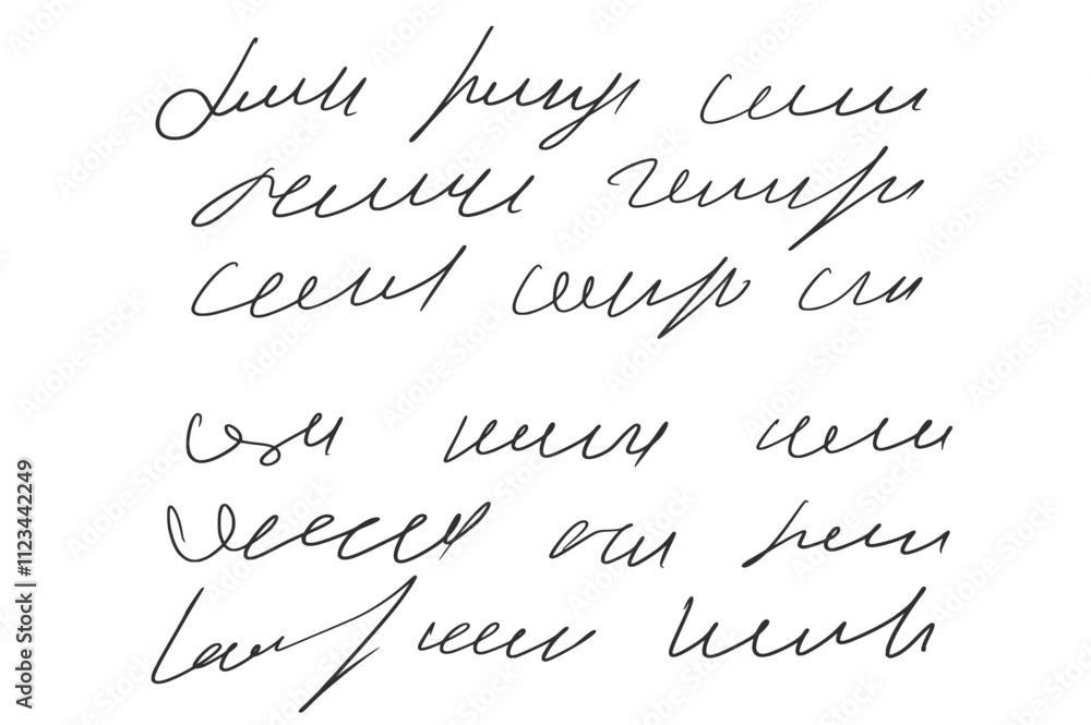 Poster handwritten scribble ink letter. freehand text note. unreadable doodle write by pencil isolated on w