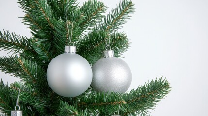 Fototapeta premium Minimalist Christmas tree photo with silver and white ornaments