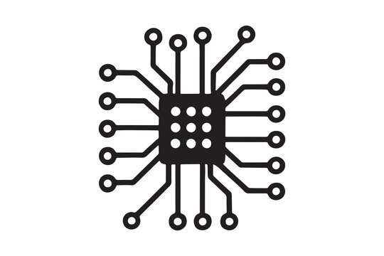 recommend clip art: integrated circuit, semiconductor IC chip, CPU chip silhouette vector art illustration