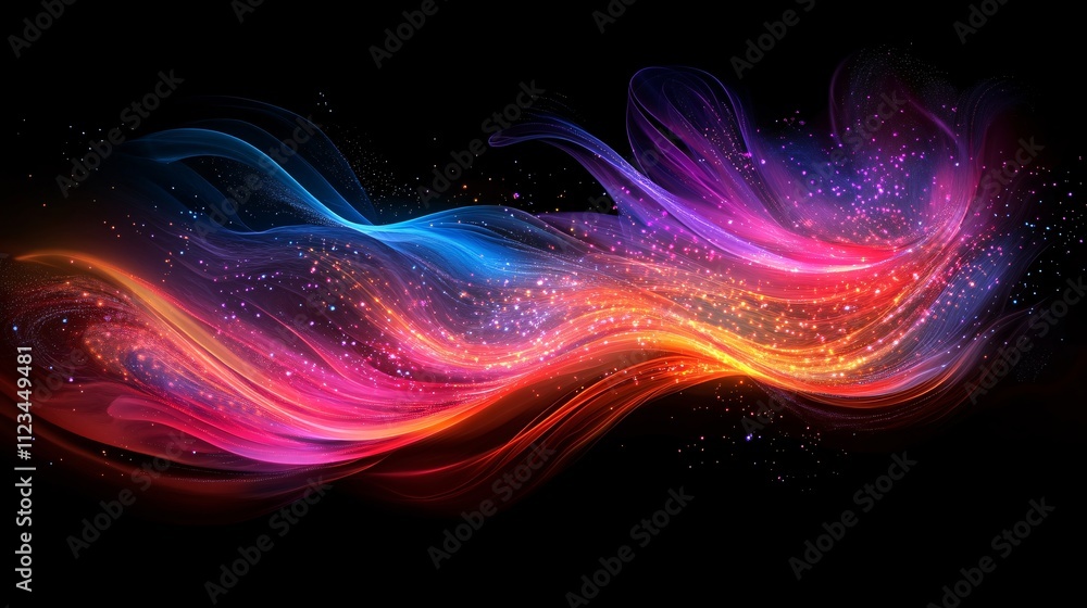 Poster a vibrant, abstract wave of colors flows across a dark background, creating a dynamic and energetic 