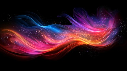 Fototapeta premium A vibrant, abstract wave of colors flows across a dark background, creating a dynamic and energetic visual effect.