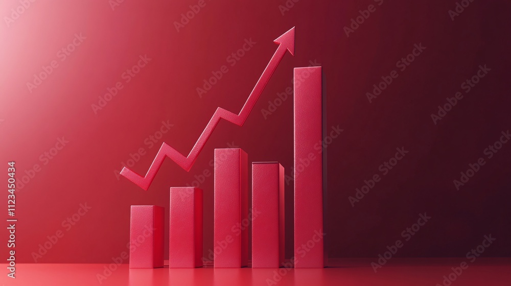 Poster a red-themed graph showing increasing bars and a rising line, symbolizing growth and positive trends
