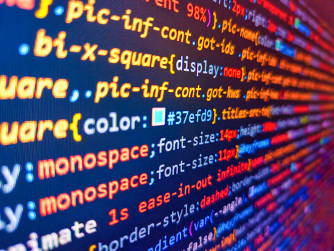 Demand for experienced programmers. Can be used as background and banner. Remote work search. Template of website, selective focus. Backend coding with go and java. Background of program code.