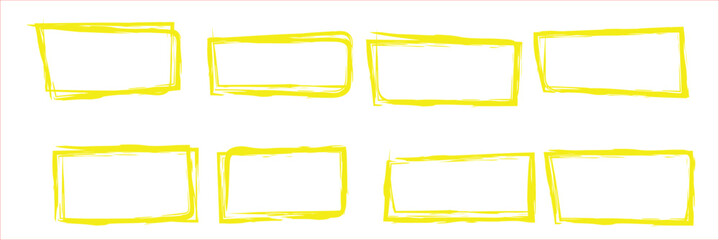 Obraz premium Set of wax pencil hand drawn frames. Collection of writing by children pastel rectangular and square geometric shapes. Black doodle style outline text boxes with grunge texture. Vector illustration