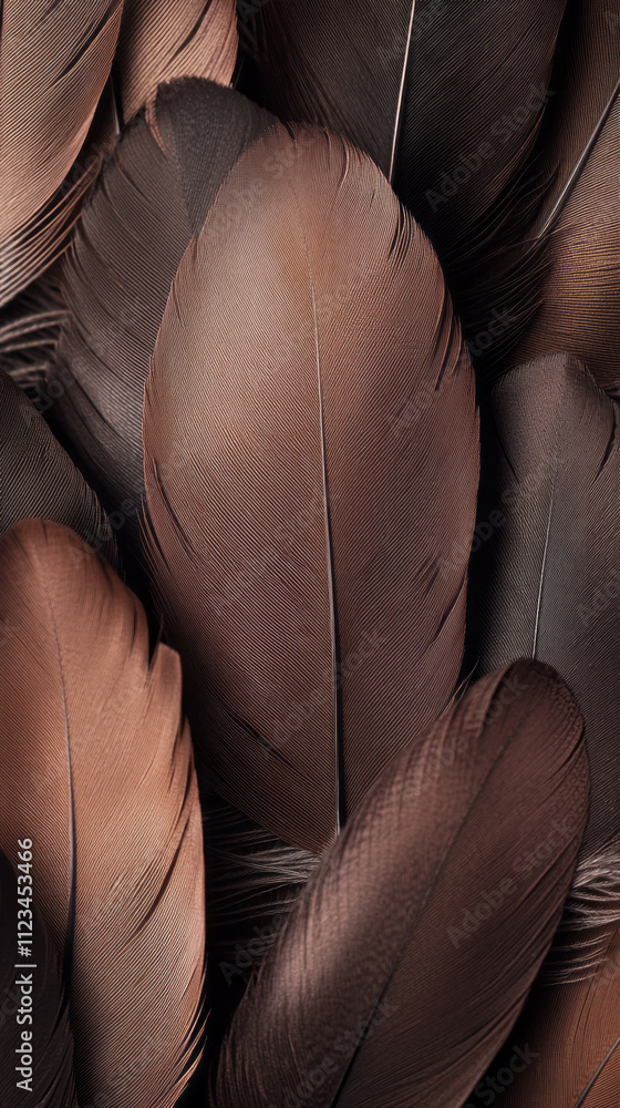 Poster Soft mocha feathers intertwine beautifully, revealing intricate patterns and shades, creating an enchanting visual experience