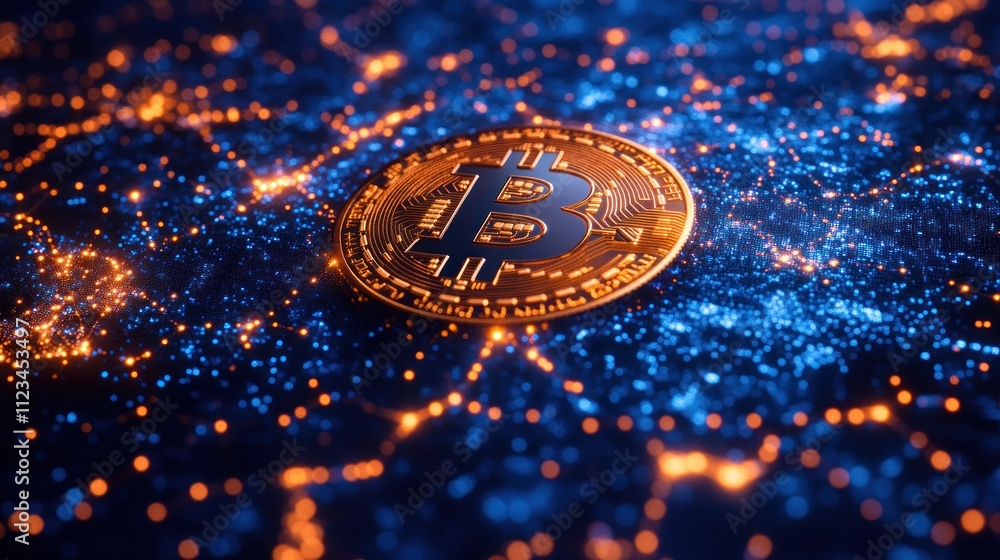 Aufkleber digital representation of bitcoin amidst a network background