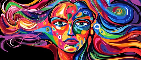 Fototapeta premium Vivid Abstract Portraits Featuring Semi-Realistic Figures, Multiple Faces, Bold Colors, Stained-Glass Aesthetic, and Vibrant Modern Pop-Art Style