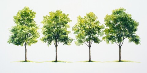 Obraz premium Four lush green trees on white background
