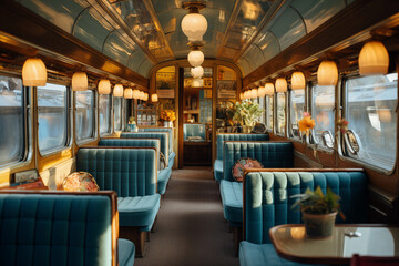 Fototapeta premium Vintage train interior with retro seating