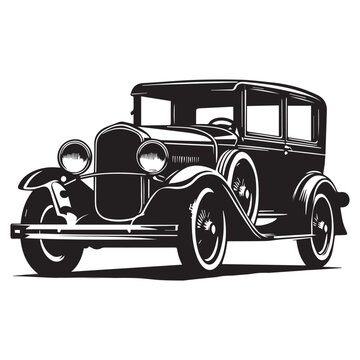 Classic old vintage car automobile silhouette artwork design, ai generated