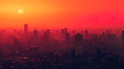 Obraz premium Red Cityscape Sunset Silhouette Skyline