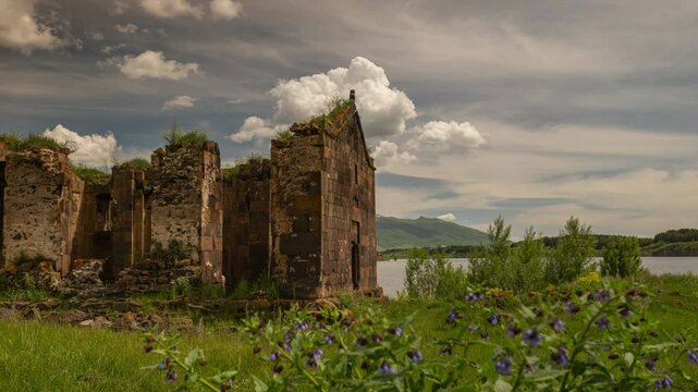 day time gorgeous old town walls blooming riverside hills area timelapse 4k armenia