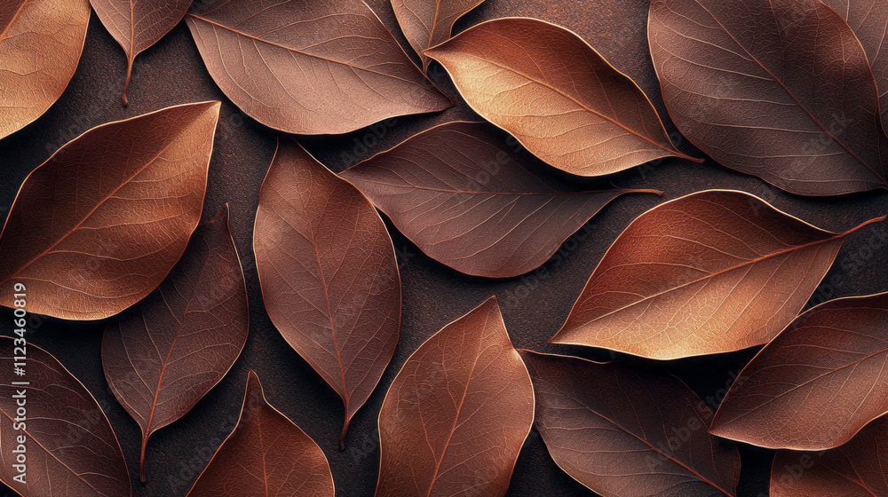 Poster soft shades of mocha and natural brown blend harmoniously in a decorative layout adorned with leaves