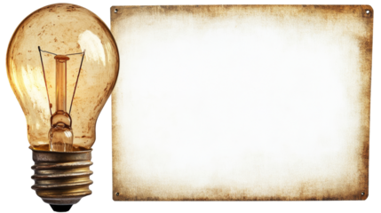 Vintage light bulb and blank board