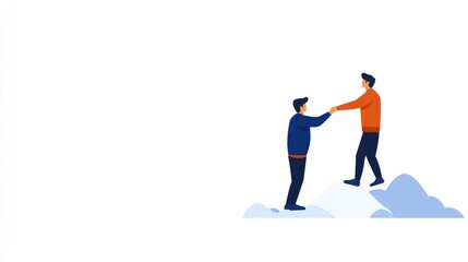 Fototapeta premium Mountain Summit Success: Friends Helping Each Other Reach the Peak - Illustration