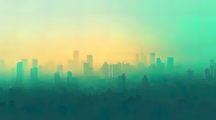 Fototapeta premium Hazy Cityscape Skyline At Sunrise Pastel Hues