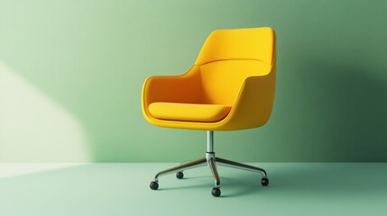 Yellow Office Chair Against A Green Wall