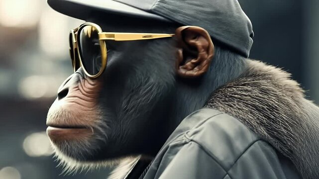 shirt label cap monkey emblem sunglasses baseball poster element sign design animal head graphic gorilla cool face wild primate