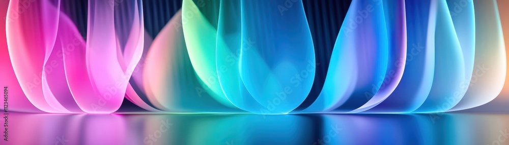 Wall mural colorful abstract waves creating a vibrant background with smooth gradients and reflections.
