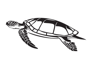  Sea turtle swimming silhouette vector art black color design and solid white background 