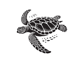  Sea turtle swimming silhouette vector art black color design and solid white background 
