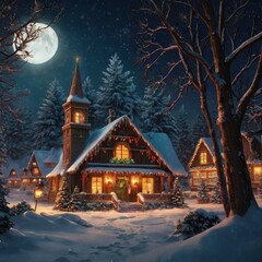 Fototapeta premium Christmas tree and house