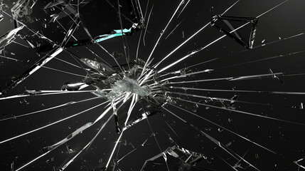 Obraz premium effect of broken glass by the impact of a blow on a window, on pure black background