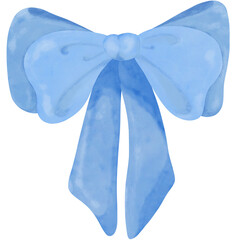 Coquette Pink bow watercolor illustration  blue bow ribbon isolated on transparent background.