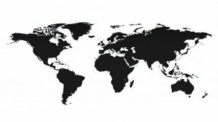 Minimalist black silhouette world map design