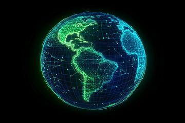 Fototapeta premium A digital art illustration of a worldwide network connection, featuring glowing lines and dots spanning a globe