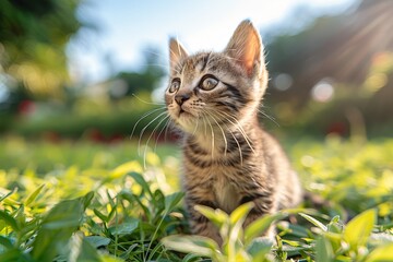 Obraz premium Charming cats gather in a heartfelt circle, gazing up beneath a vibrant blue sky