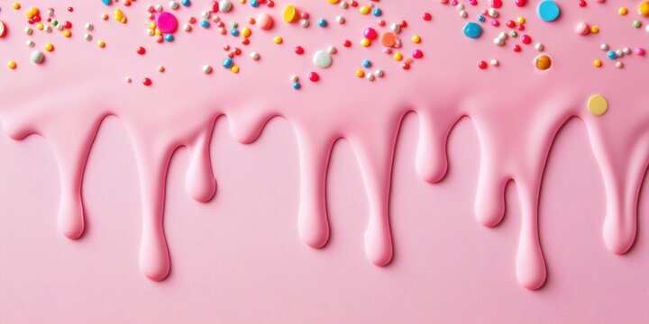 Pastel pink dripping icing with colorful sprinkles
