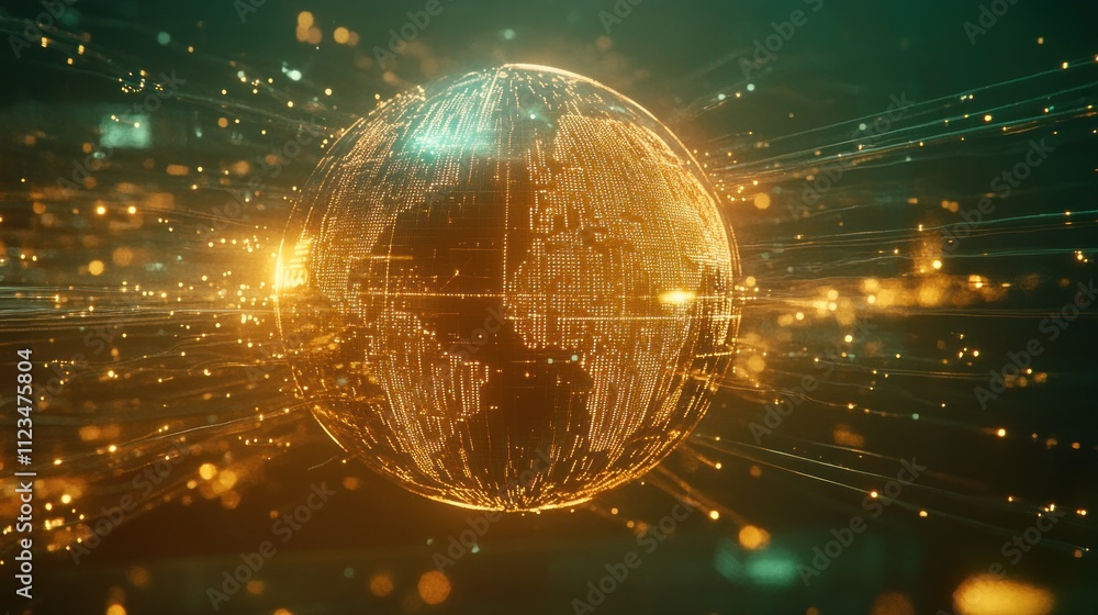 Poster digital globe with glowing lines and particles
