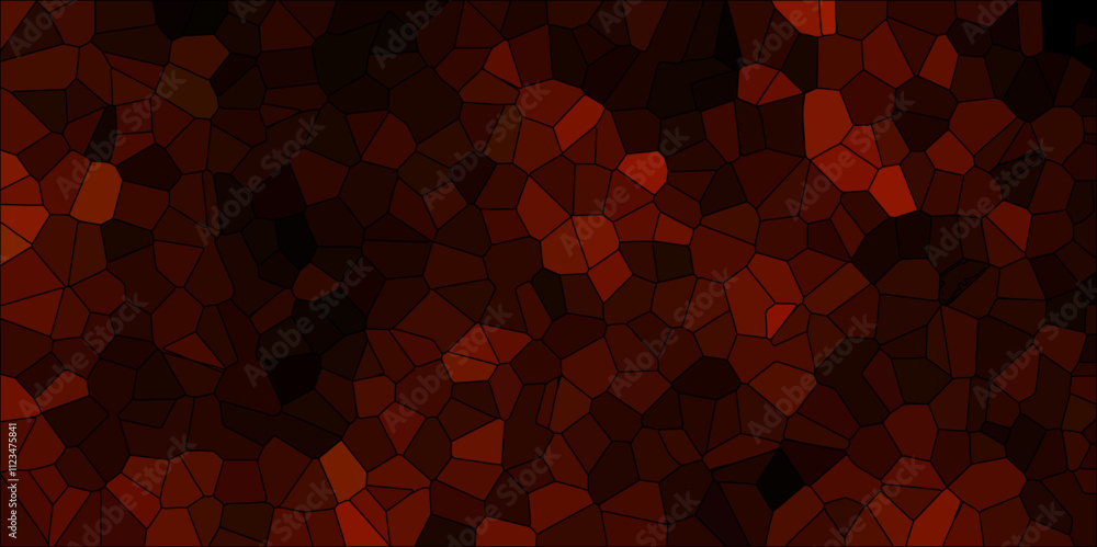 Poster dark red and black broken stained glass background with black lines. voronoi diagram background. sea