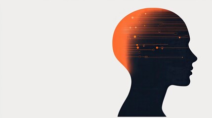 Digital Literacy  cybersecurity  communication Silhouette of a head with digital circuit patterns and an orange glow representing technology and innovation.