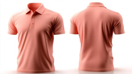 Polo 3D Render Mockup T-shirt Coral color isolated on white background. Generative AI