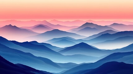 Obraz premium Vibrant mountain landscape with soft gradients and serene atmosphere at sunset.