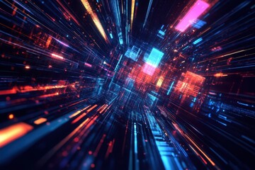 Fototapeta premium Abstract Digital Network with Glowing Lines and Squares